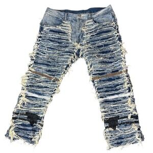 Mnml Minimal Crushed Denim Jeans‎ Indigo Blue Size 38x26